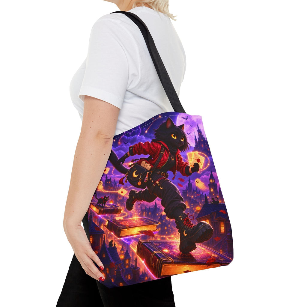 Halloween Trick or Treat Tote Bag - Black Cat Spell Runner - Kids Candy Bag