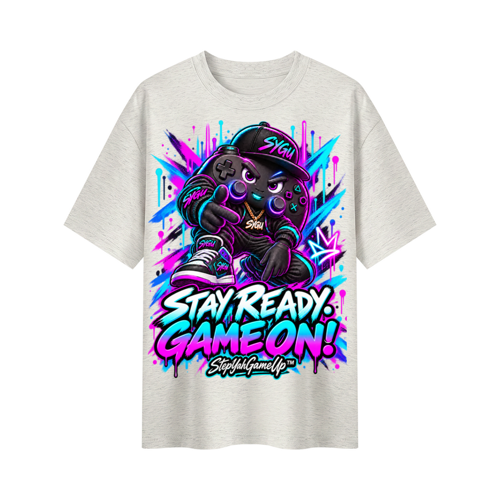 StepYahGameUp Graffiti Gamer Oversized Graphic T-Shirt - Stay Ready, Game On! - Unisex