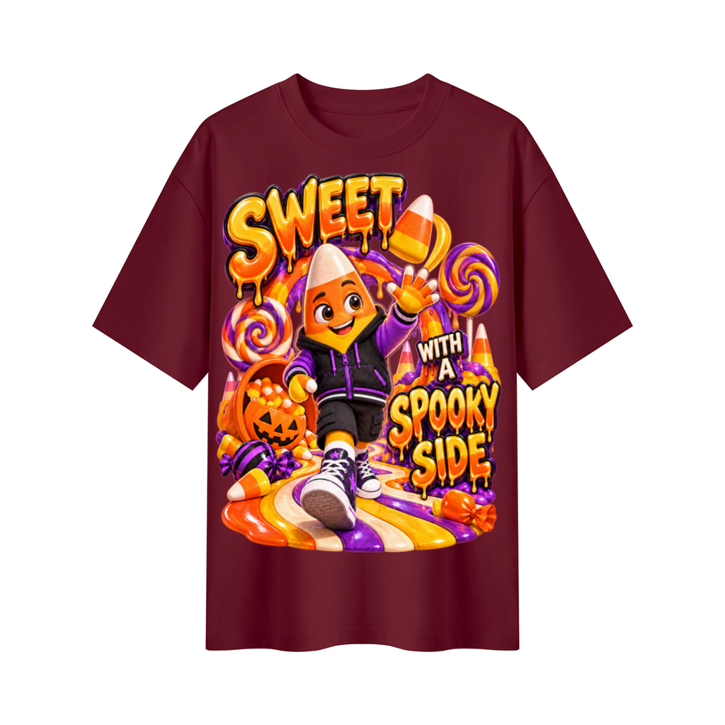 Halloween Candy Corn Oversized Graphic T-Shirt - Sweet With a Spooky Side - Unisex
