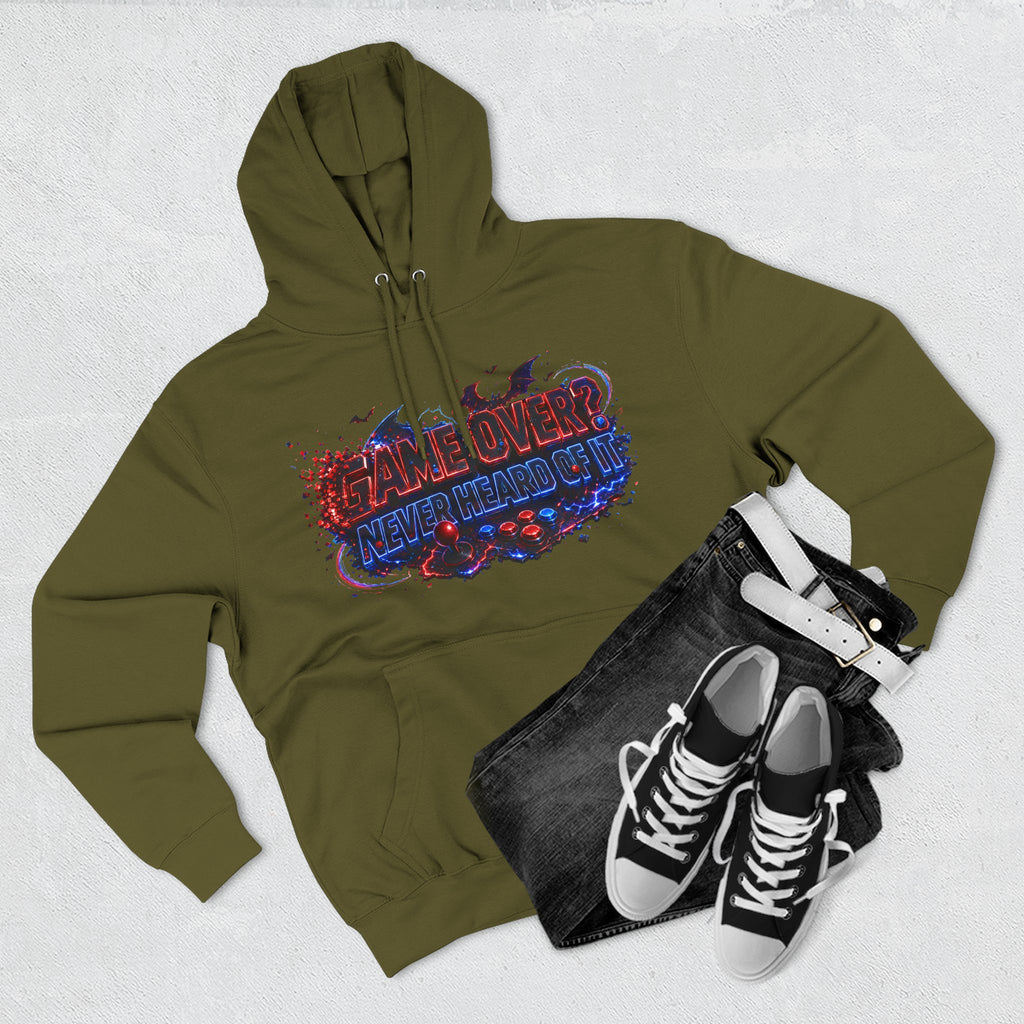 Game Over? Never Heard of It — Midnight Bat Arcade Halloween Hoodie | Adult Unisex