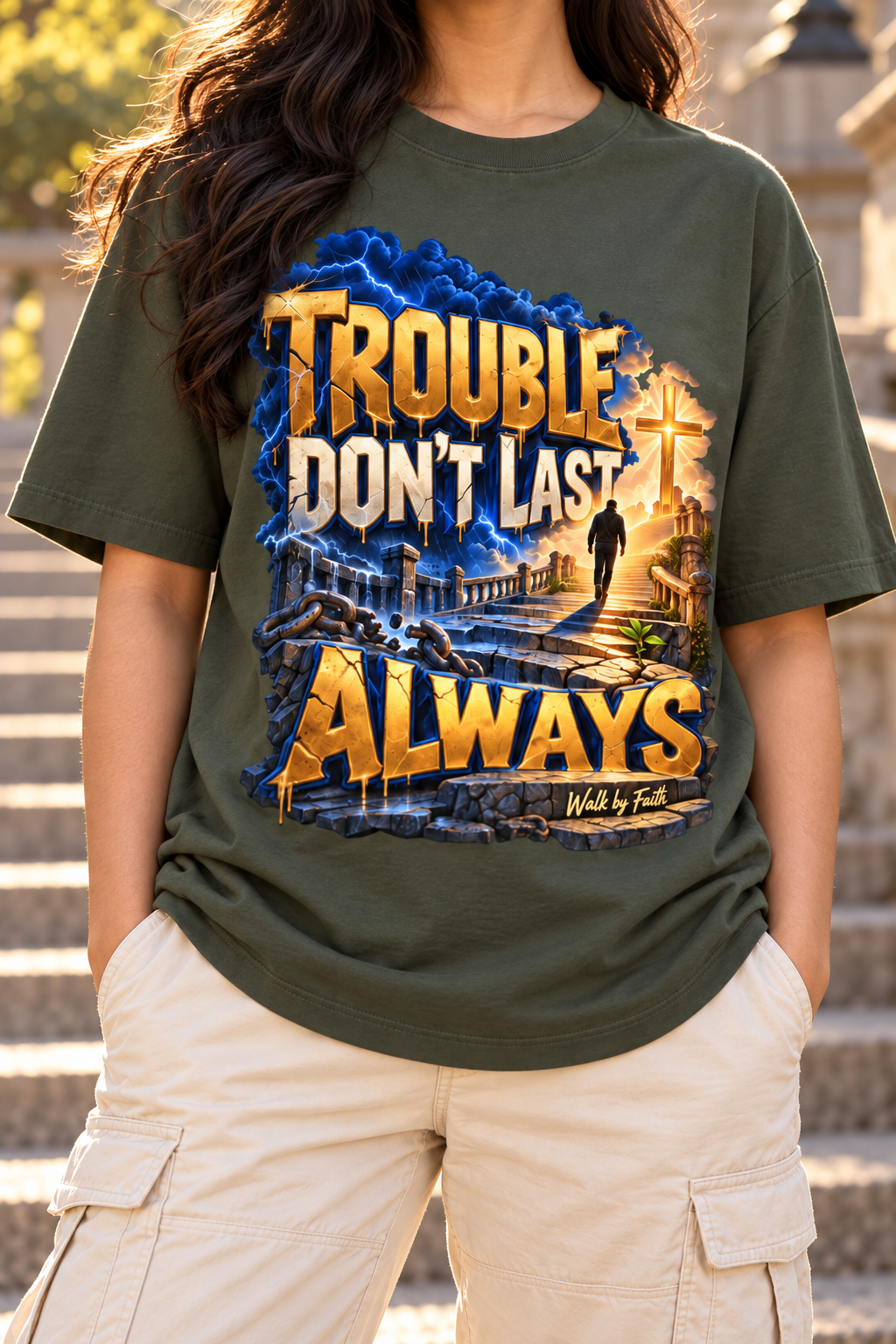 Walk by Faith™ Trouble Don’t Last Always Oversized Graphic T-Shirt - Unisex
