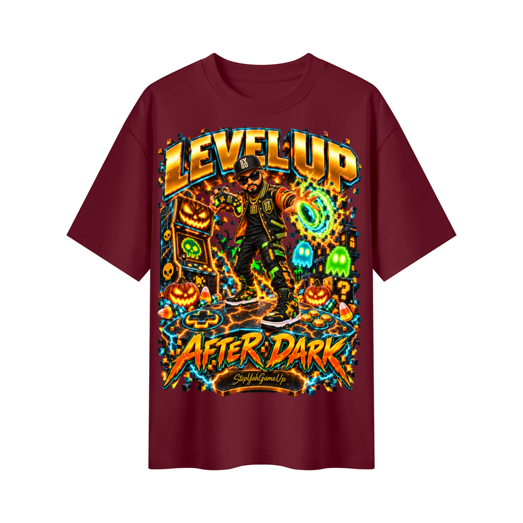 StepYahGameUp Halloween Arcade Gamer Oversized Graphic T-Shirt - Level Up After Dark - Unisex