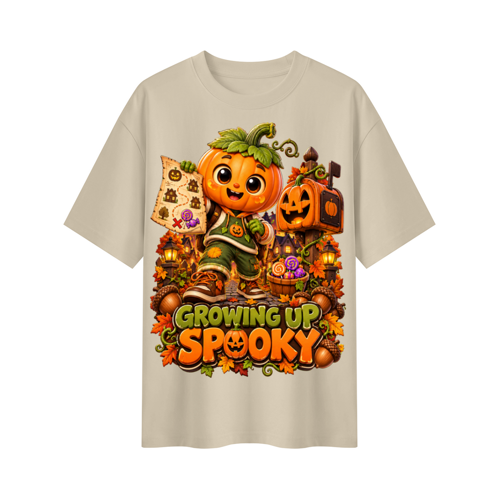 Halloween Pumpkin Kid Oversized Graphic T-Shirt - Growing Up Spooky - Unisex