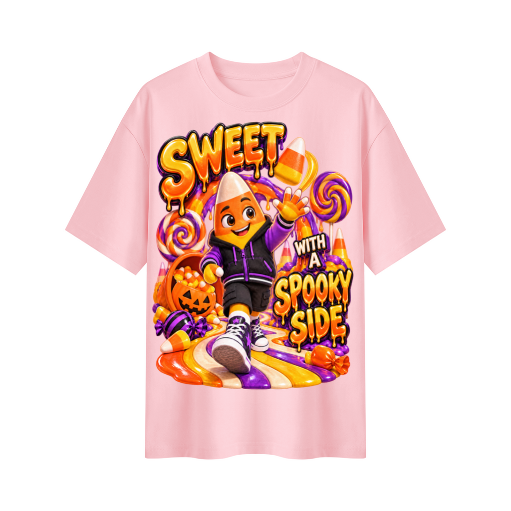 Halloween Candy Corn Oversized Graphic T-Shirt - Sweet With a Spooky Side - Unisex