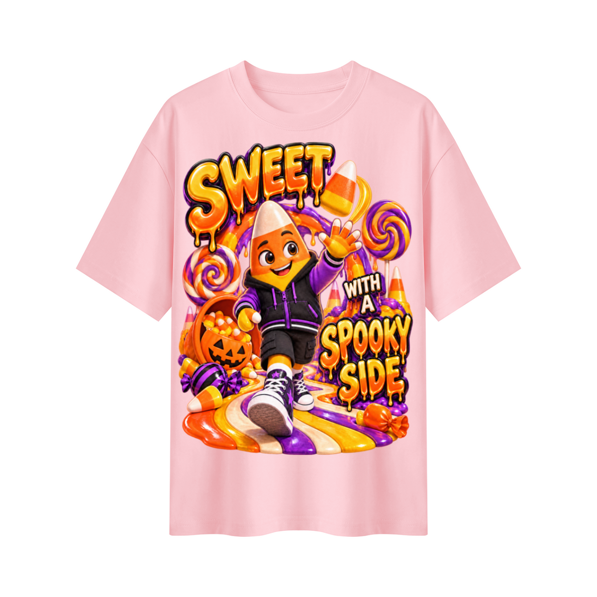 Halloween Candy Corn Oversized Graphic T-Shirt - Sweet With a Spooky Side - Unisex