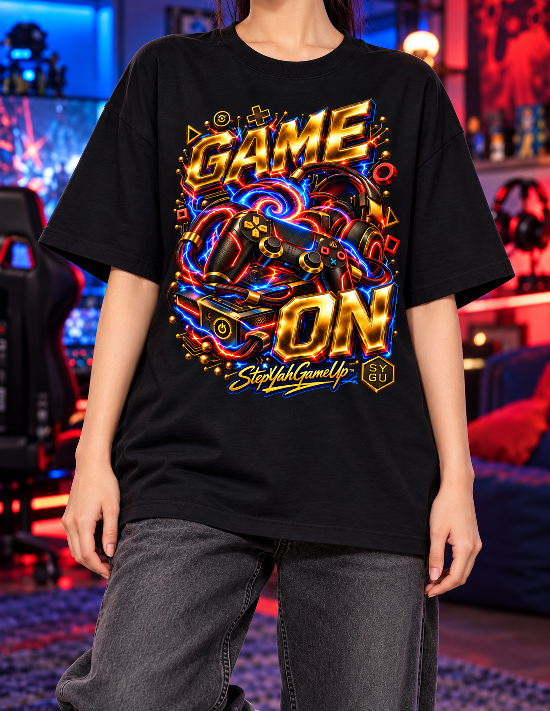 StepYahGameUp™ Game On Oversized Graphic T-Shirt - Unisex