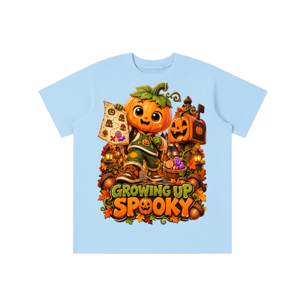 Halloween Pumpkin Kid Graphic T-Shirt - Growing Up Spooky - Youth Unisex Tee