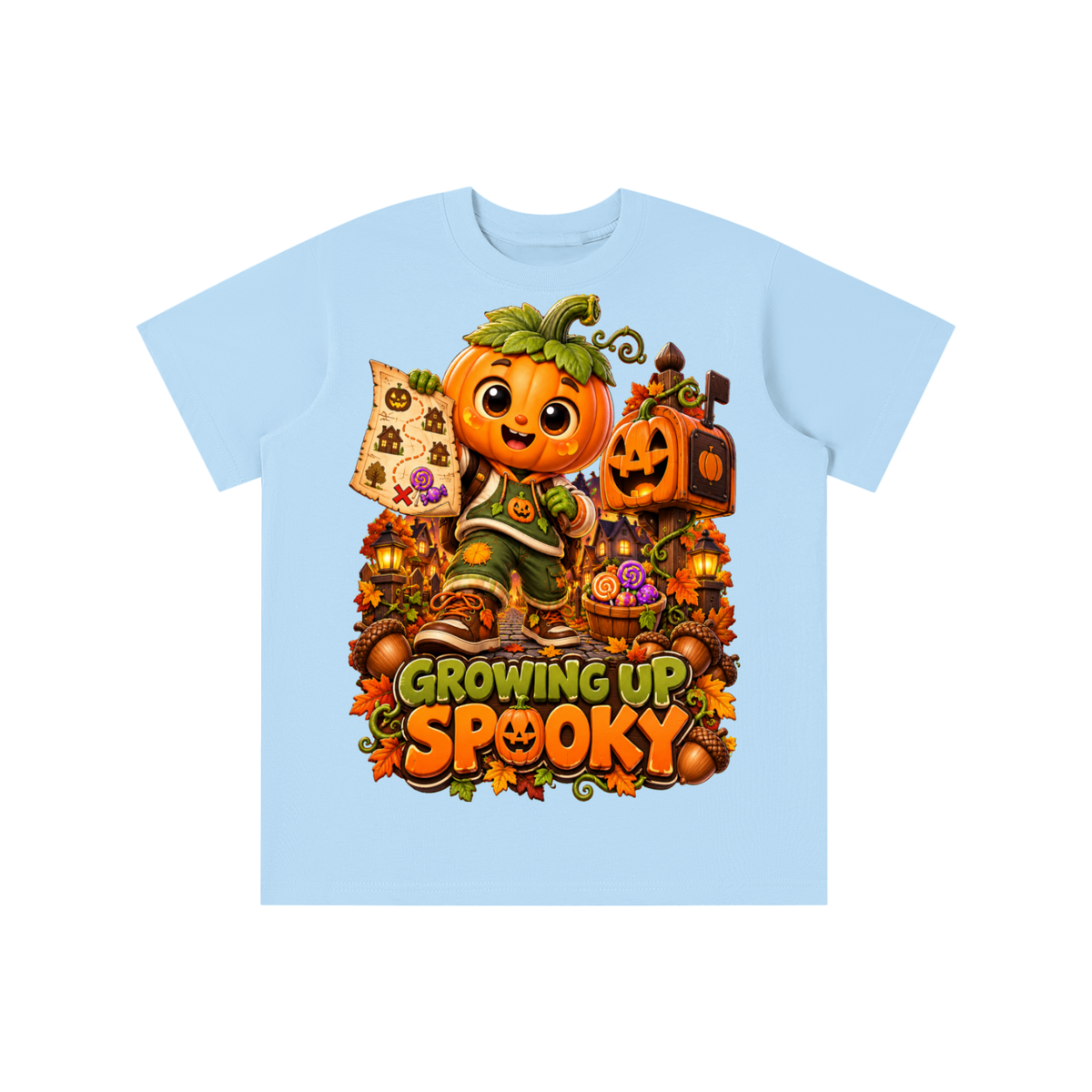 Halloween Pumpkin Kid Graphic T-Shirt - Growing Up Spooky - Youth Unisex Tee