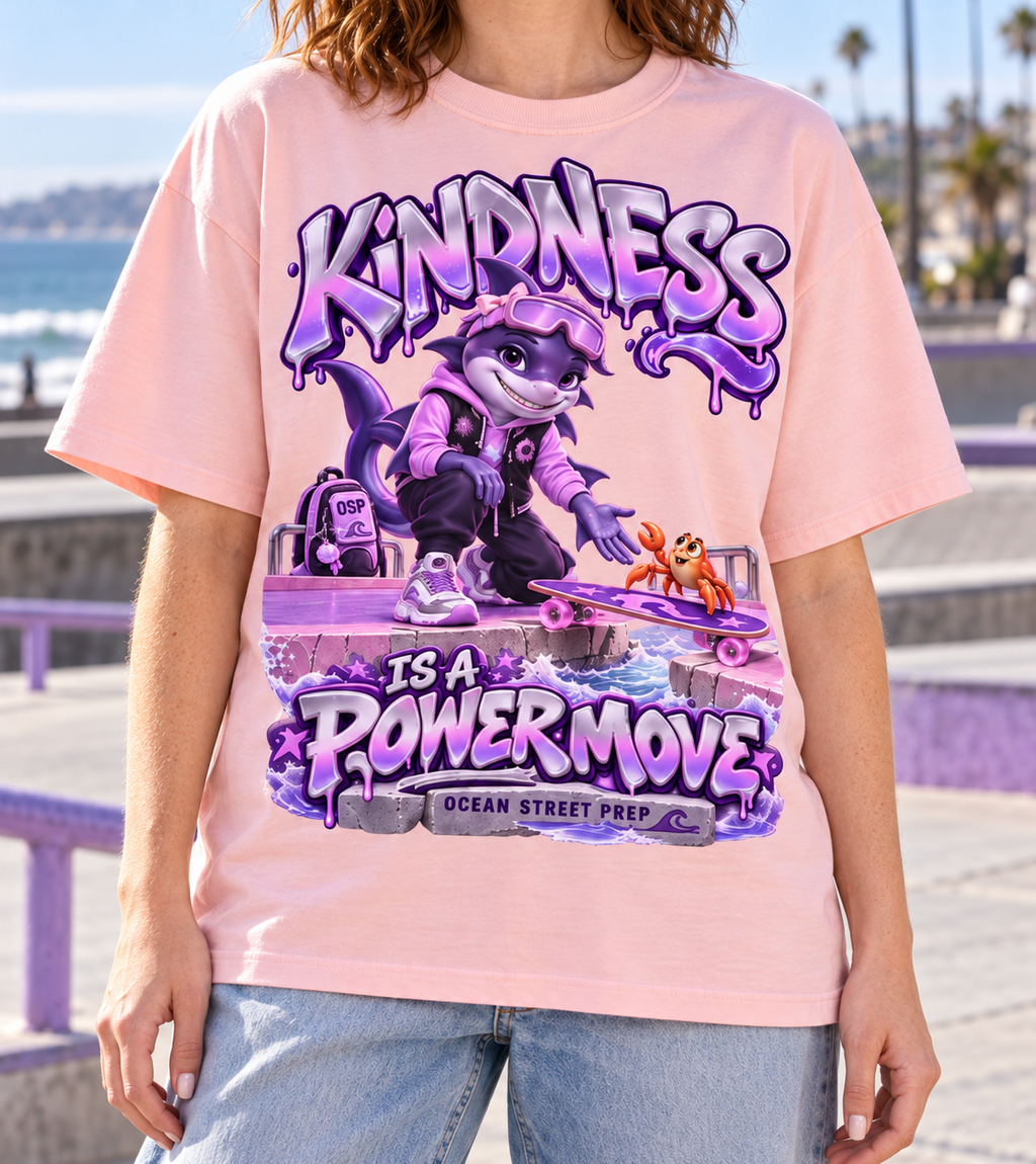 Ocean Street Prep™ Lil Violet Kindness Is a Power Move Oversized Graphic T-Shirt - Unisex