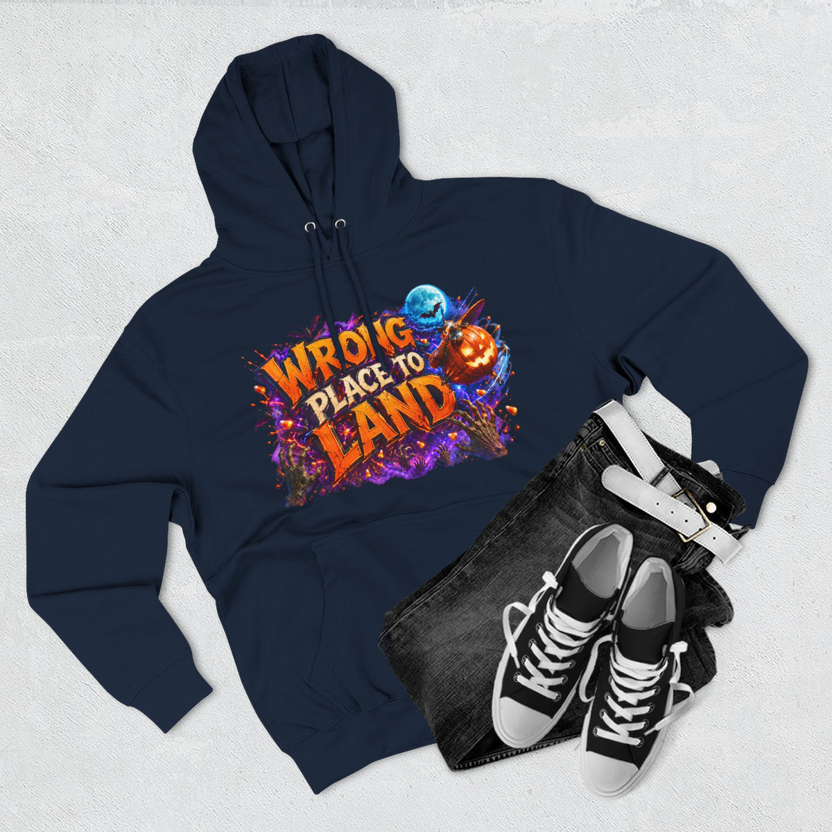 Wrong Place to Land — Candy Corn Sky Captain Halloween Hoodie | Adult Unisex