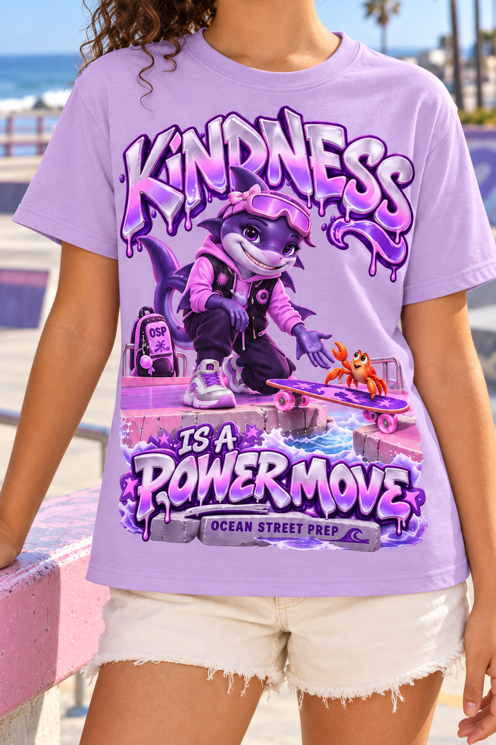 Ocean Street Prep™ Lil Violet Kindness Is a Power Move Graphic T-Shirt - Youth Unisex Tee