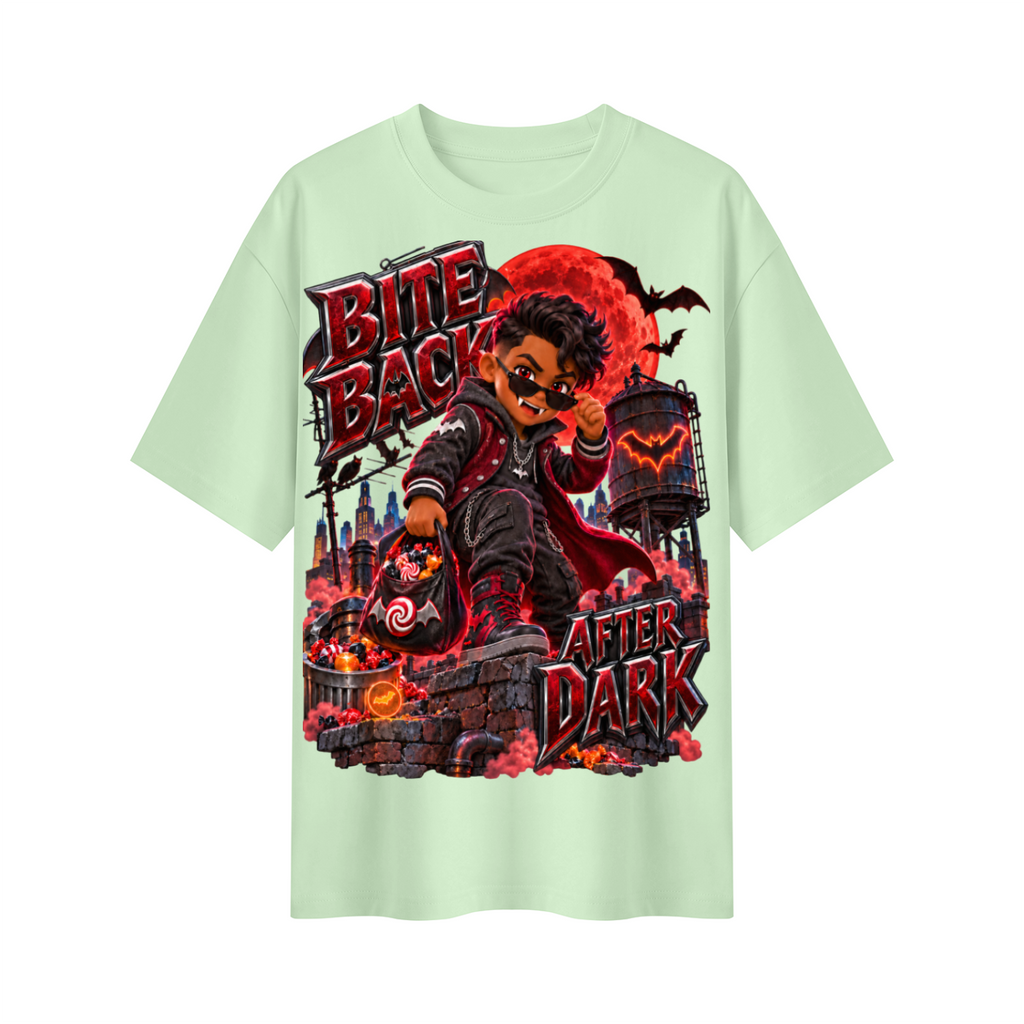 Halloween Kid Vampire Oversized Graphic T-Shirt - Bite Back After Dark - Unisex