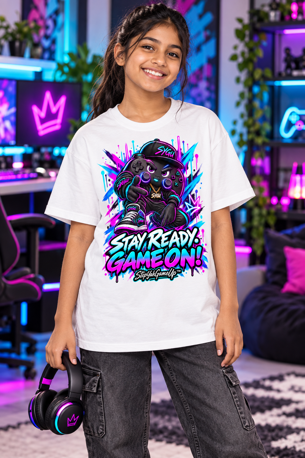 StepYahGameUp™ Stay Ready Game On Graphic T-Shirt - Youth Unisex Tee