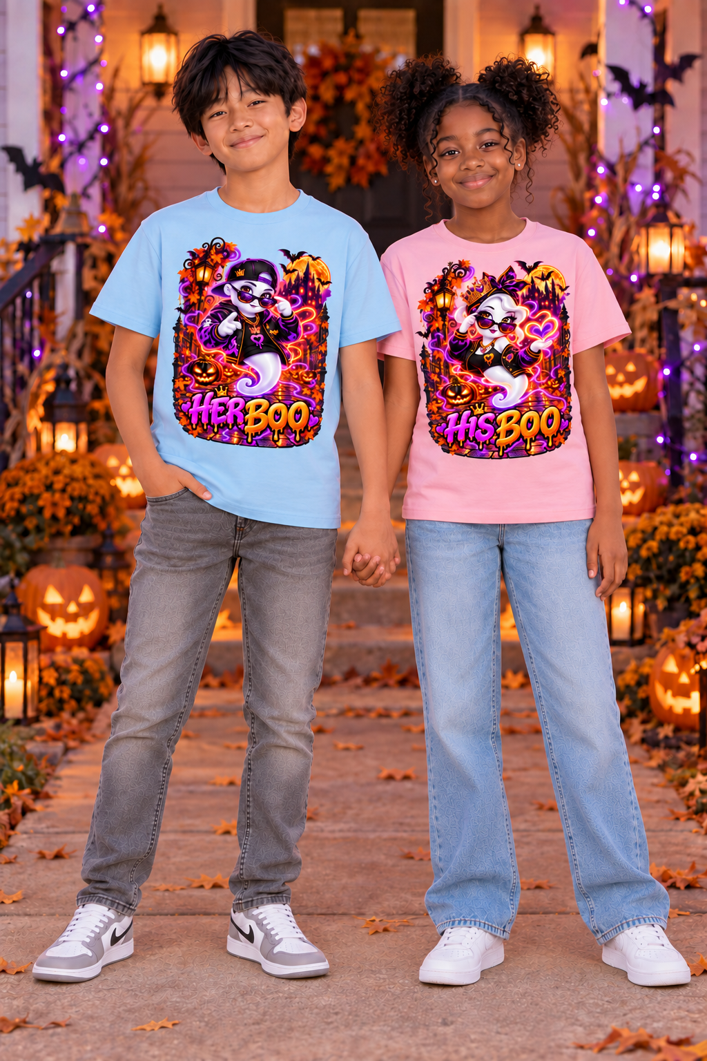 Halloween Her Boo Ghost Graphic T-Shirt - Youth Unisex Tee