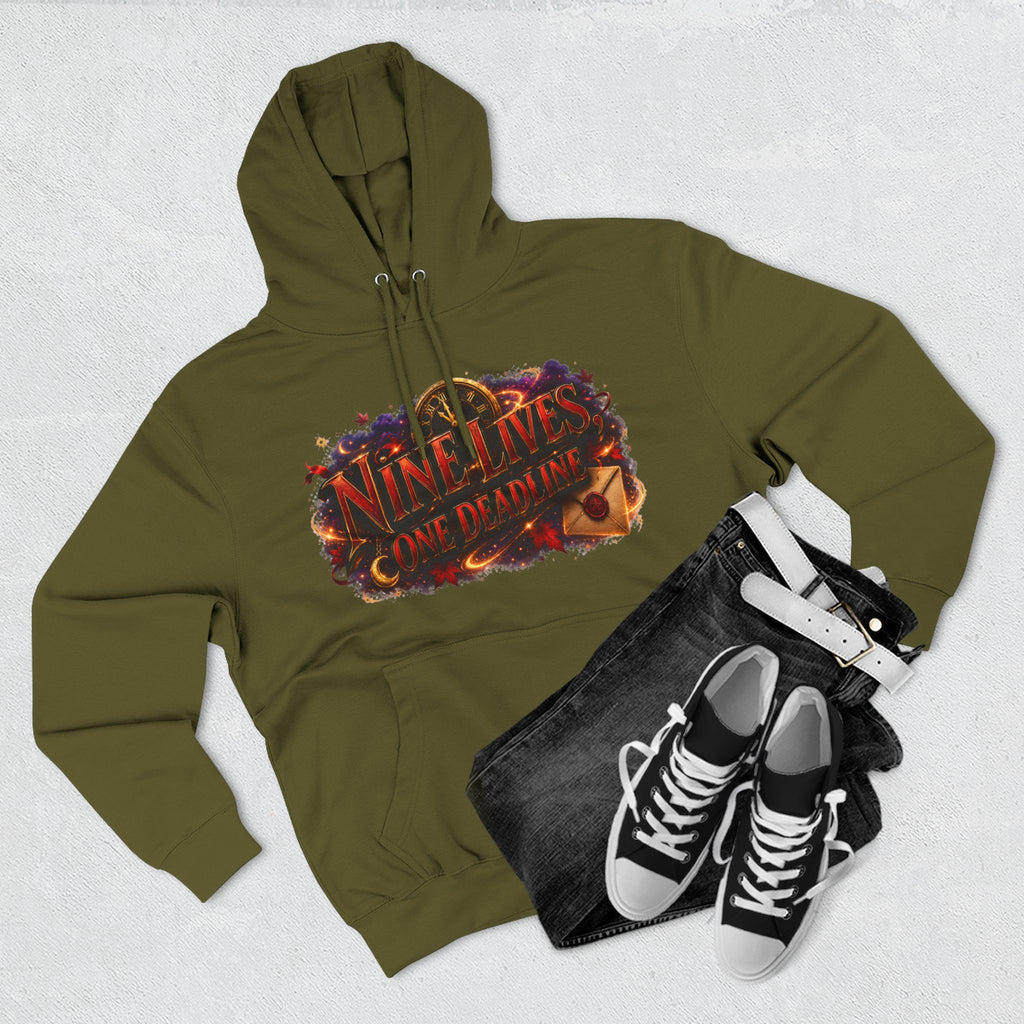 Nine Lives, One Deadline — Black Cat Spell Runner Halloween Hoodie | Adult Unisex
