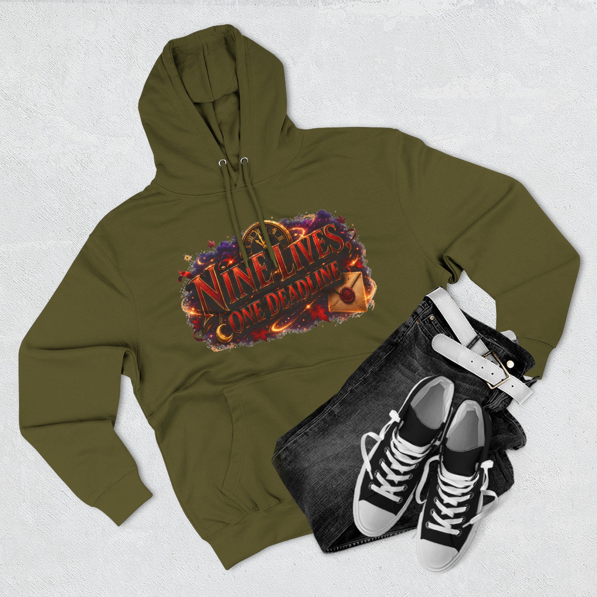 Nine Lives, One Deadline — Black Cat Spell Runner Halloween Hoodie | Adult Unisex