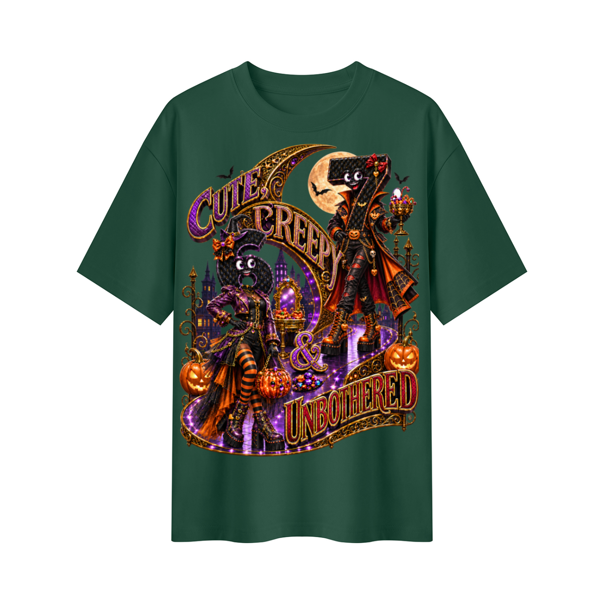 Halloween Cute Spooky Duo Oversized Graphic T-Shirt - Cute, Creepy & Unbothered - Unisex