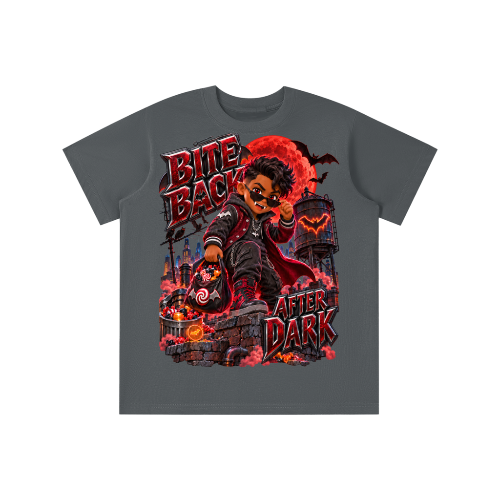 Halloween Vampire Kid Graphic T-Shirt - Bite Back After Dark - Youth Unisex Tee