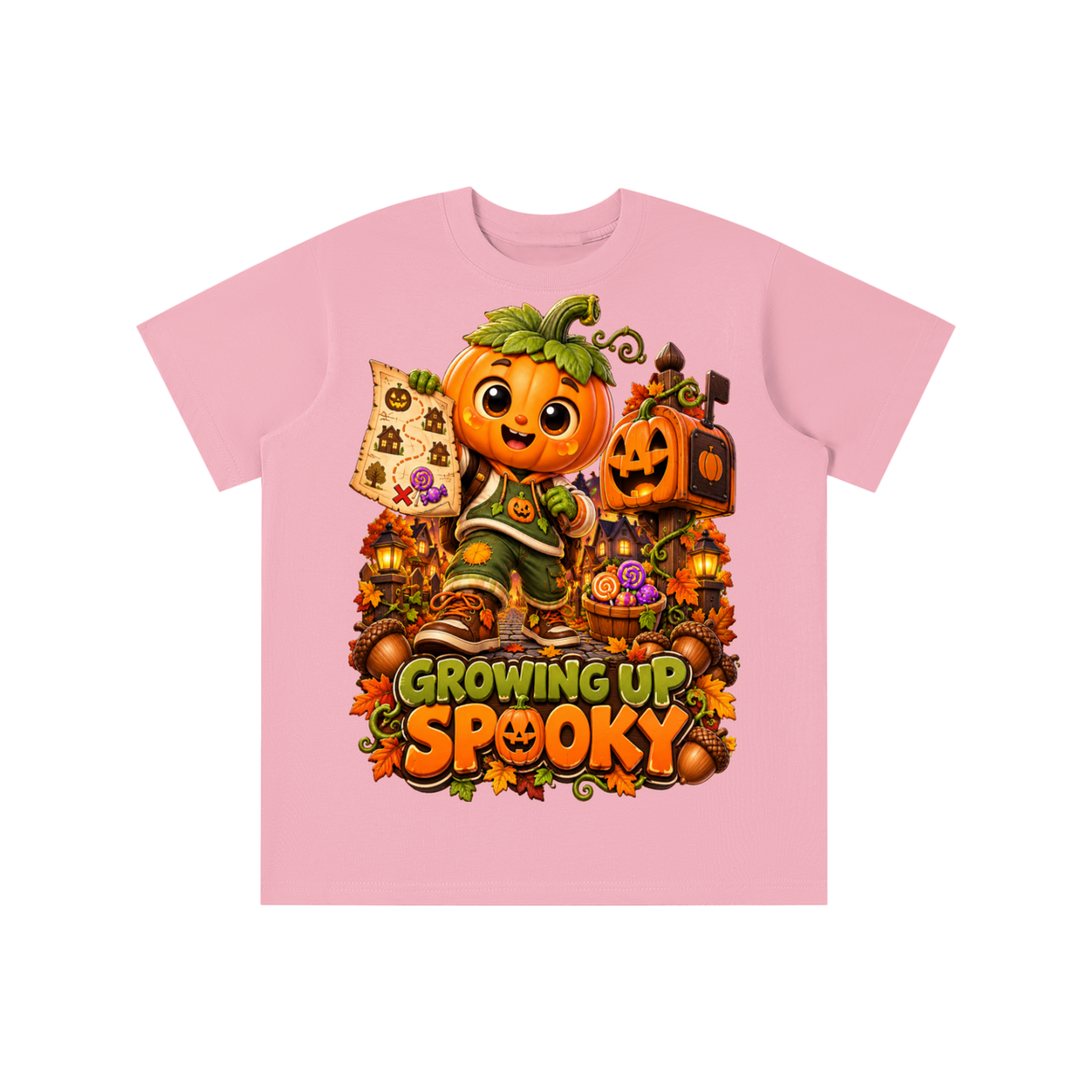 Halloween Pumpkin Kid Graphic T-Shirt - Growing Up Spooky - Youth Unisex Tee