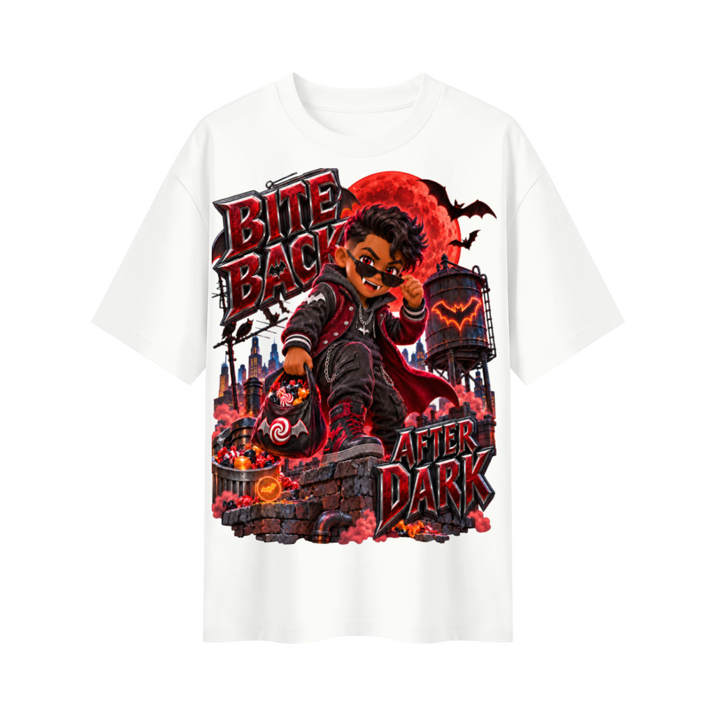 Halloween Kid Vampire Oversized Graphic T-Shirt - Bite Back After Dark - Unisex