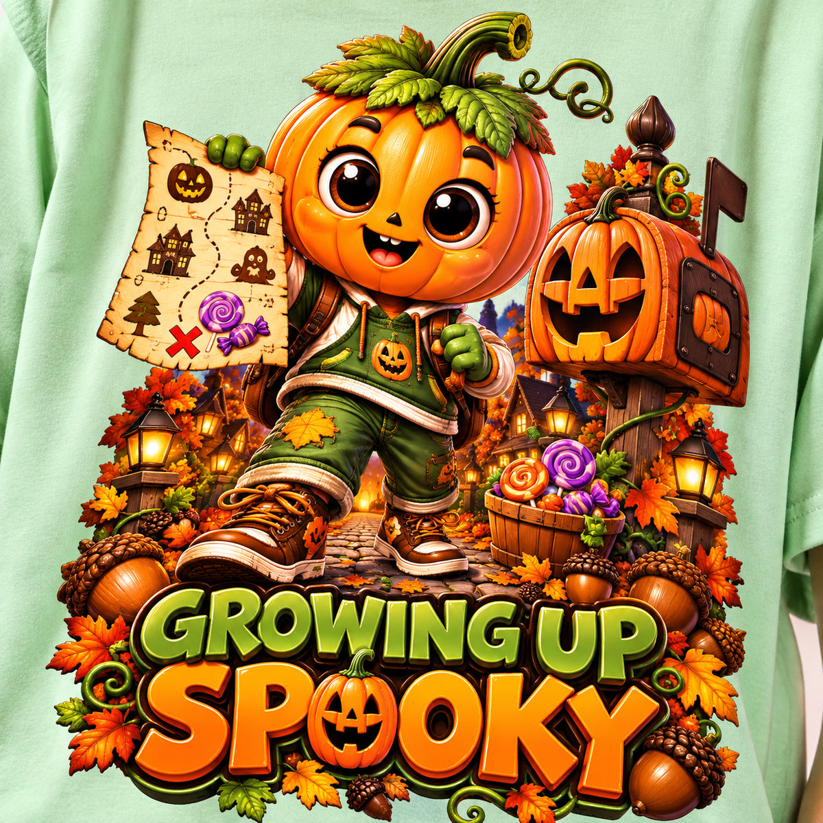 Halloween Pumpkin Kid Oversized Graphic T-Shirt - Growing Up Spooky - Unisex