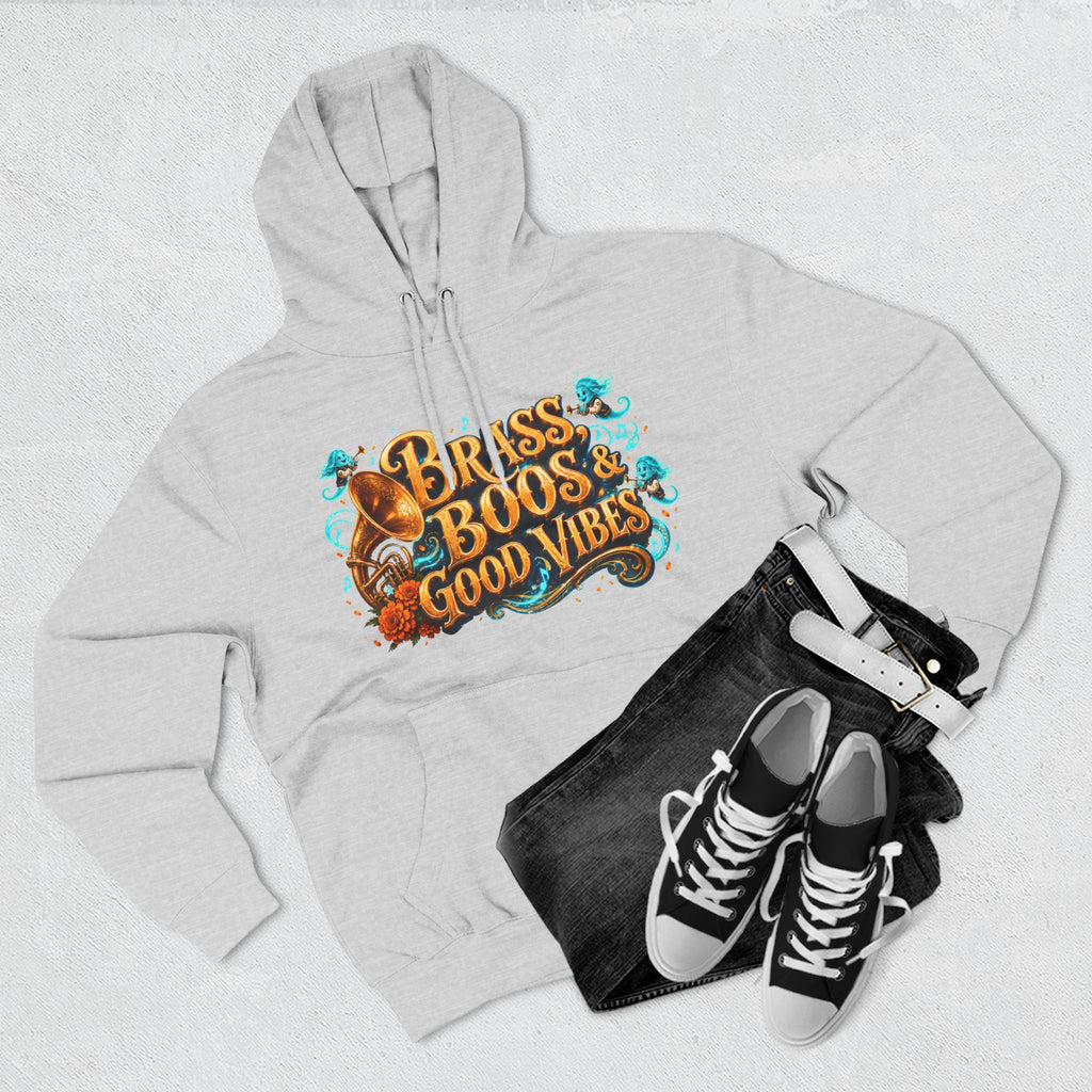 Brass, Boos & Good Vibes — Skeleton Brass Parade Halloween Hoodie | Adult Unisex