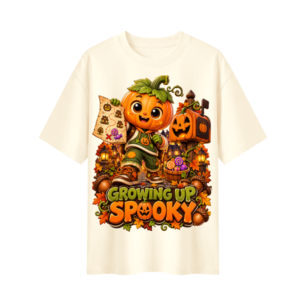 Halloween Pumpkin Kid Oversized Graphic T-Shirt - Growing Up Spooky - Unisex