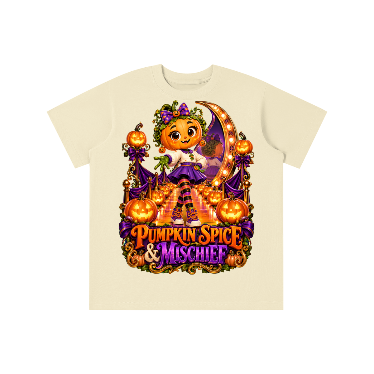 Halloween Pumpkin Girl Graphic T-Shirt - Pumpkin Spice & Mischief - Youth Unisex Tee