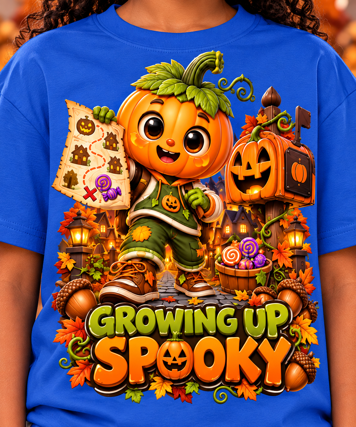 Halloween Pumpkin Kid Graphic T-Shirt - Growing Up Spooky - Youth Unisex Tee