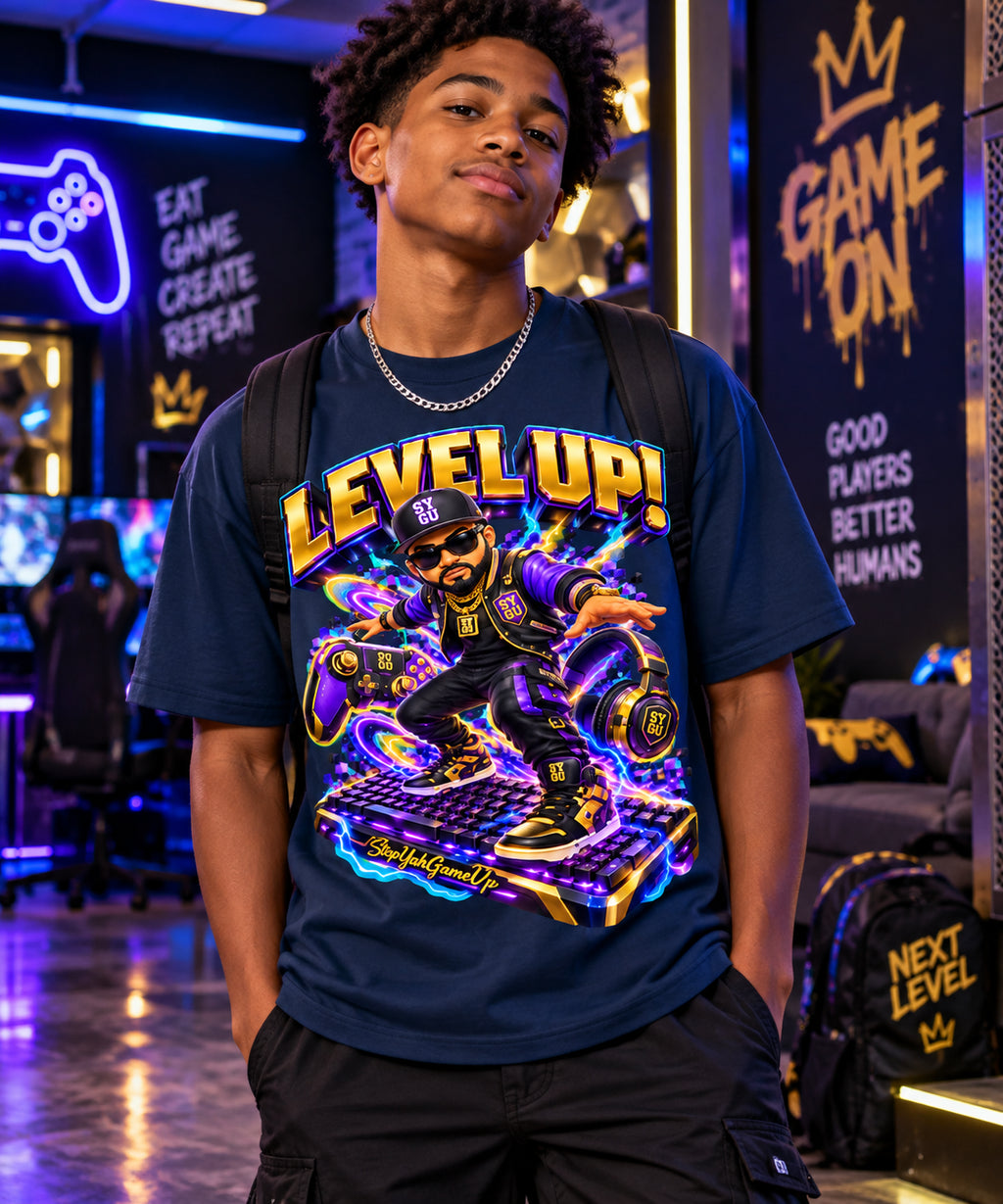 StepYahGameUp Streetwear Gamer Oversized Graphic T-Shirt - Level Up! - Unisex