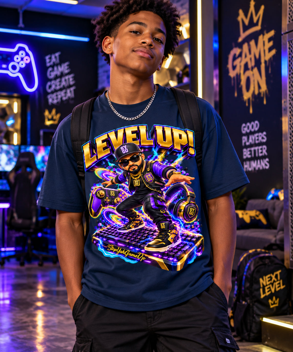 StepYahGameUp Streetwear Gamer Oversized Graphic T-Shirt - Level Up! - Unisex