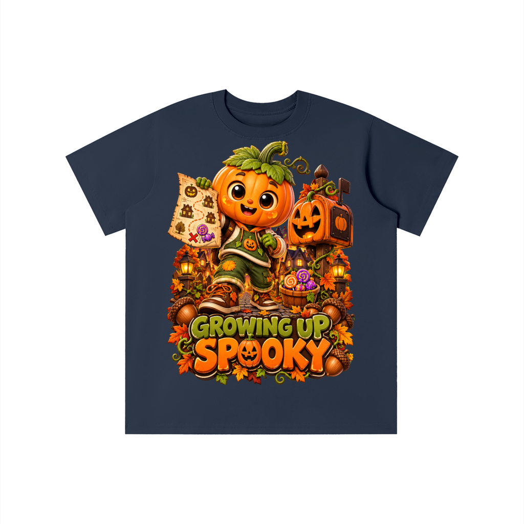 Halloween Pumpkin Kid Graphic T-Shirt - Growing Up Spooky - Youth Unisex Tee
