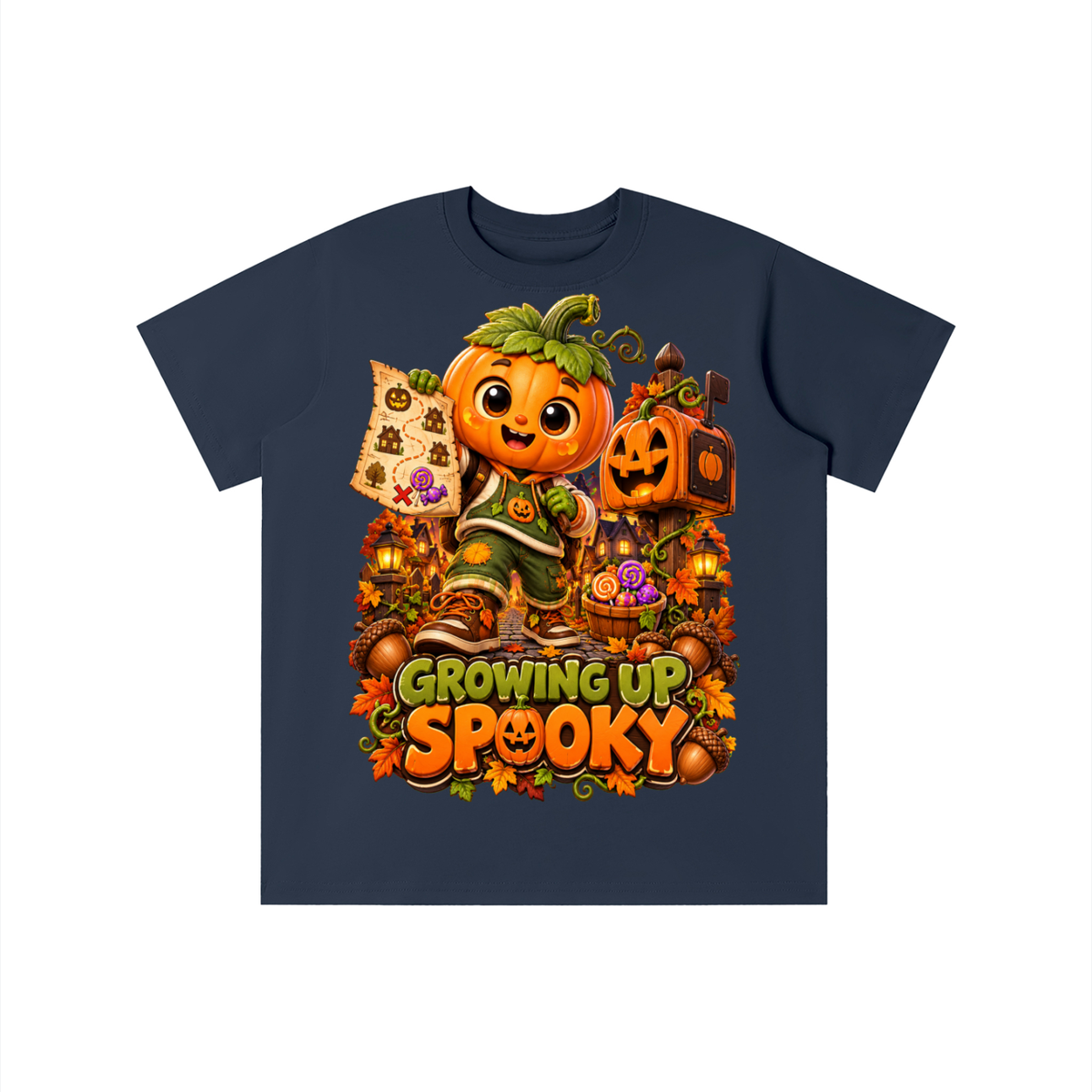 Halloween Pumpkin Kid Graphic T-Shirt - Growing Up Spooky - Youth Unisex Tee