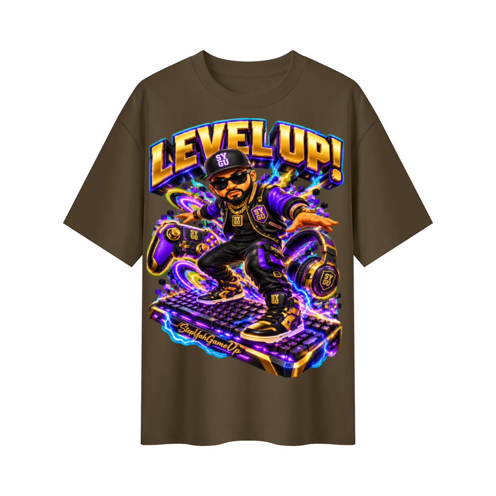 StepYahGameUp Streetwear Gamer Oversized Graphic T-Shirt - Level Up! - Unisex