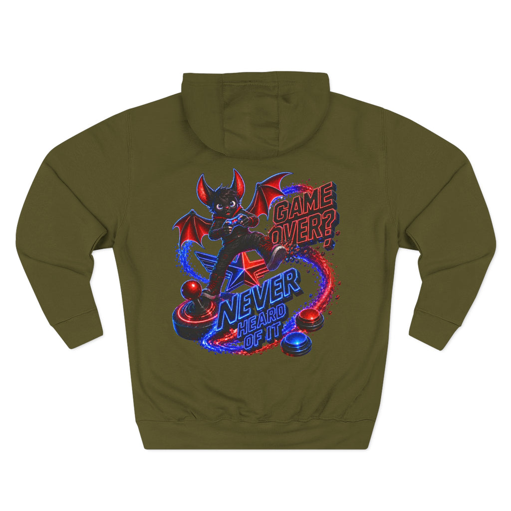 Game Over? Never Heard of It — Midnight Bat Arcade Halloween Hoodie | Adult Unisex