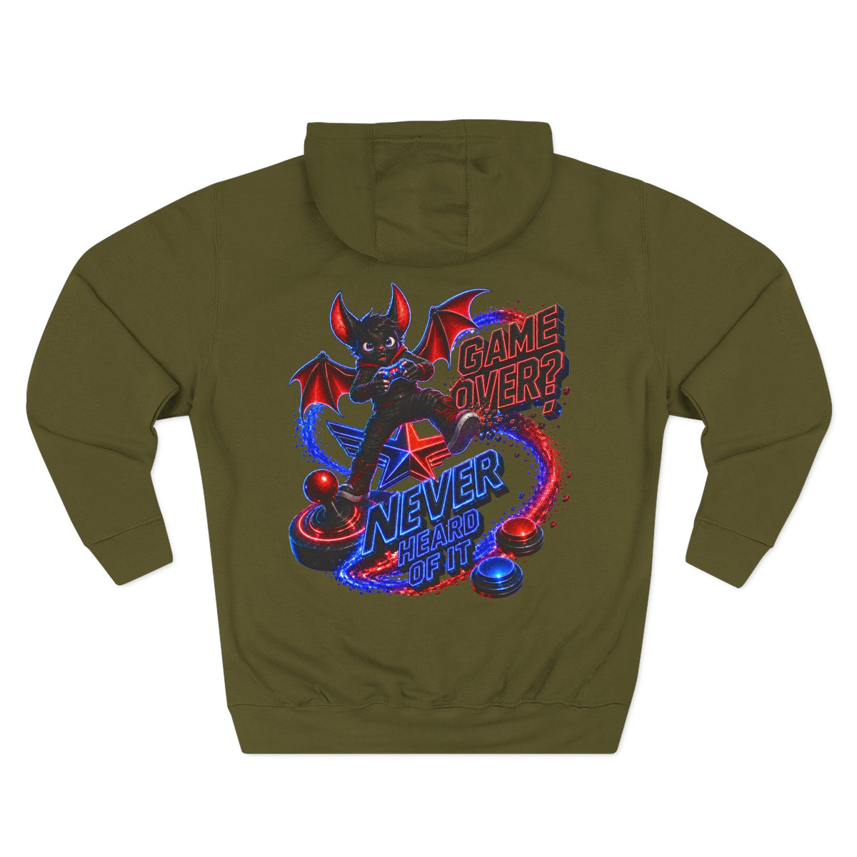 Game Over? Never Heard of It — Midnight Bat Arcade Halloween Hoodie | Adult Unisex