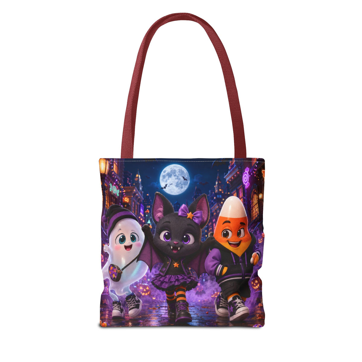 Halloween Tote Bag — Candy Corn, Bat & Ghost Trick-or-Treat Trio