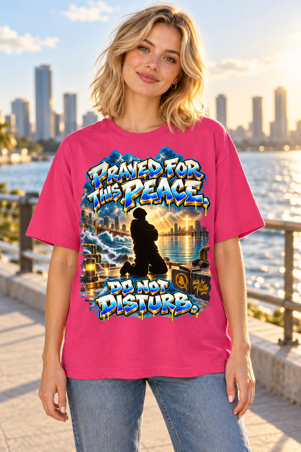 Walk by Faith™ Prayed for This Peace Oversized Graphic T-Shirt - Do Not Disturb - Unisex