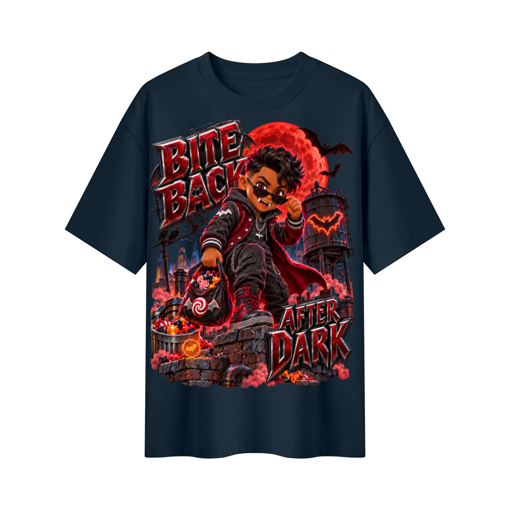 Halloween Kid Vampire Oversized Graphic T-Shirt - Bite Back After Dark - Unisex