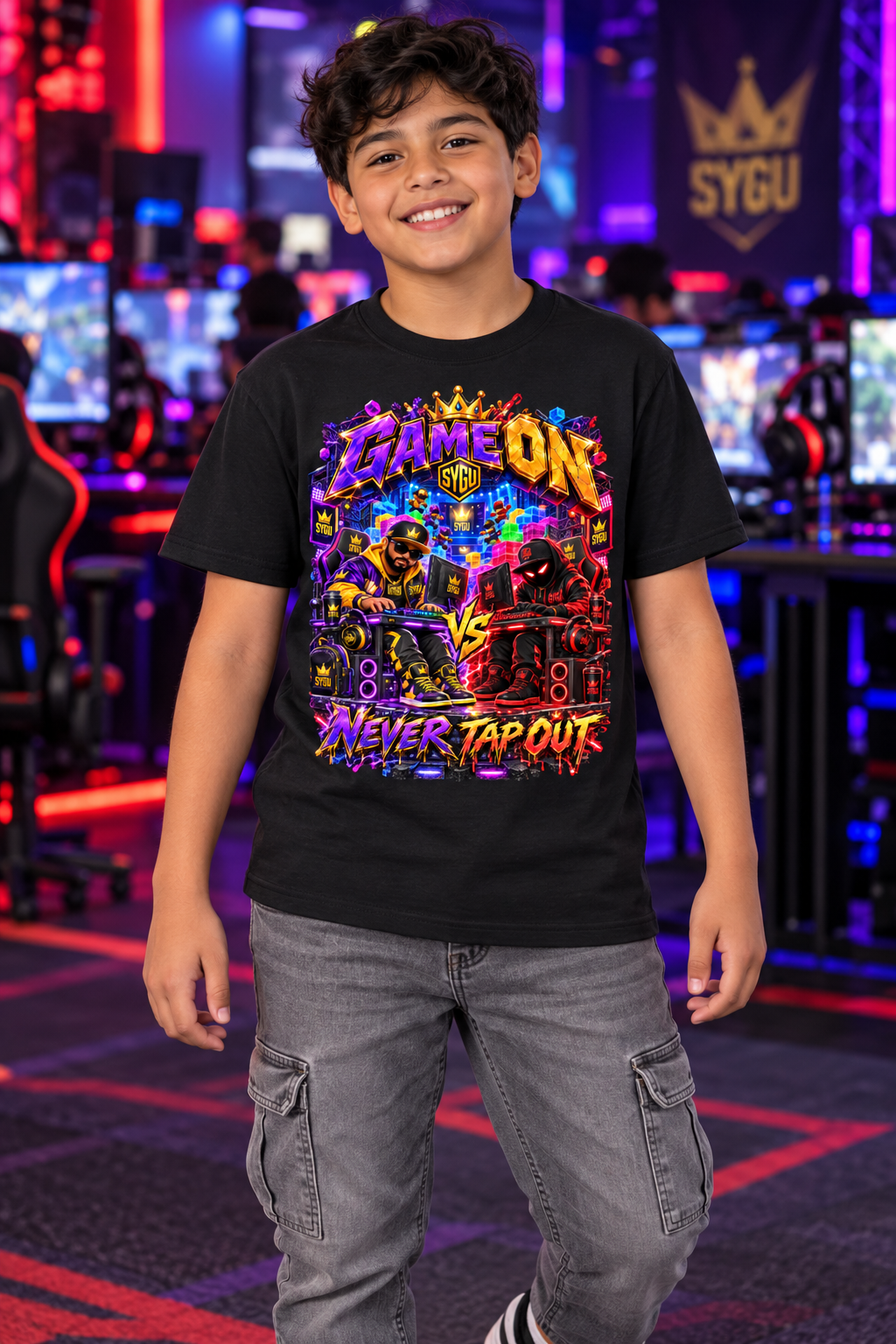 StepYahGameUp™ Game On Never Tap Out Graphic T-Shirt - Youth Unisex Tee