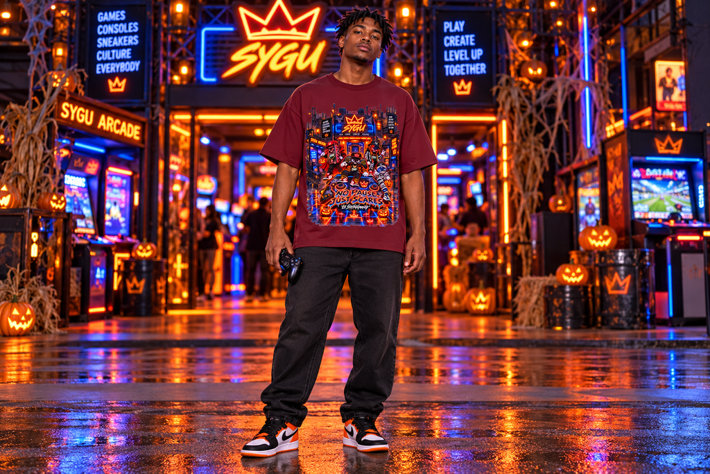 StepYahGameUp™ Halloween Gamer Oversized Graphic T-Shirt - No Pause Just Scares - Unisex