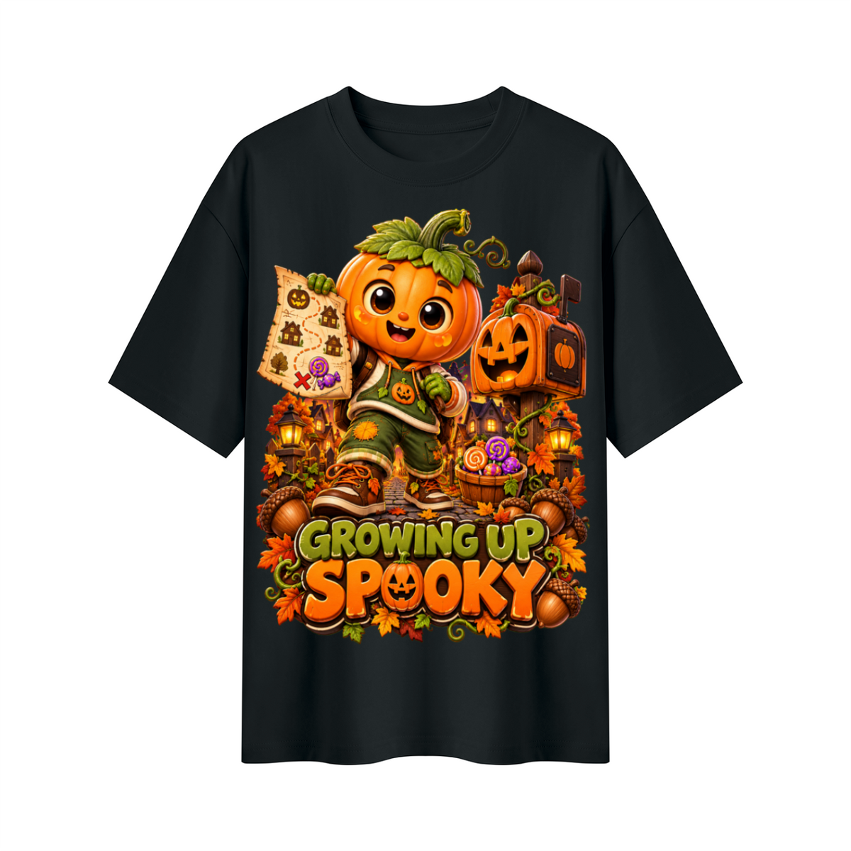 Halloween Pumpkin Kid Oversized Graphic T-Shirt - Growing Up Spooky - Unisex