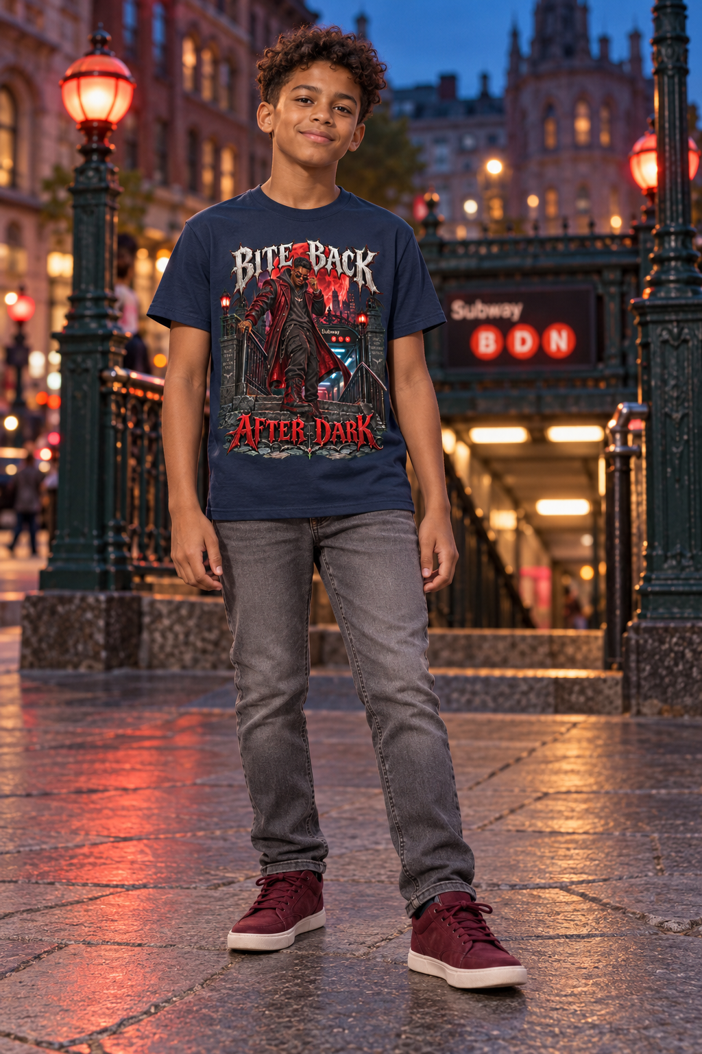 Halloween Vampire Graphic T-Shirt - Bite Back After Dark - Youth Unisex Tee