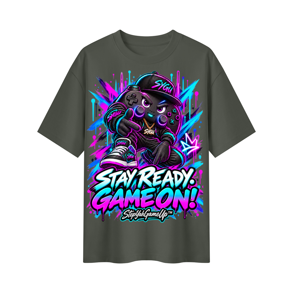 StepYahGameUp Graffiti Gamer Oversized Graphic T-Shirt - Stay Ready, Game On! - Unisex