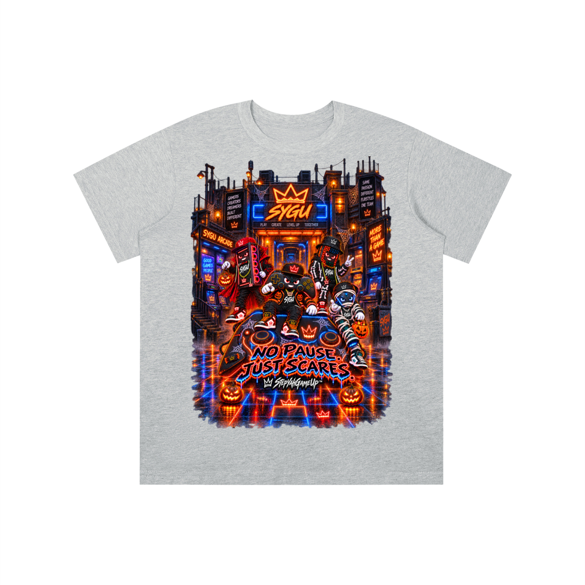 StepYahGameUp™ Halloween Gamer Graphic T-Shirt - No Pause Just Scares - Youth Unisex