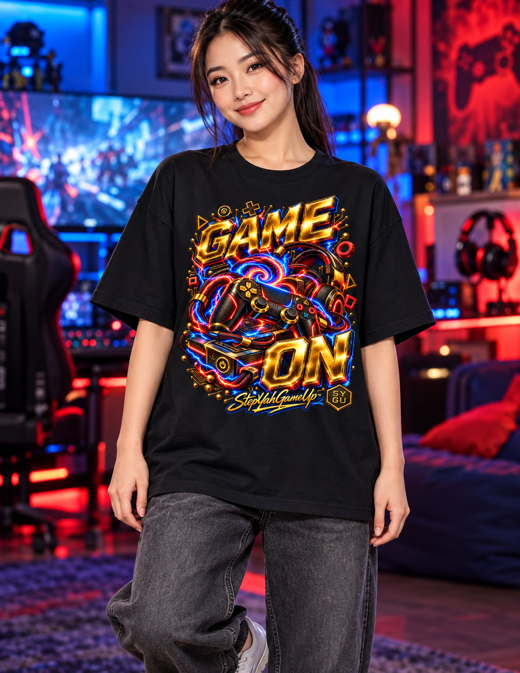 StepYahGameUp™ Game On Oversized Graphic T-Shirt - Unisex