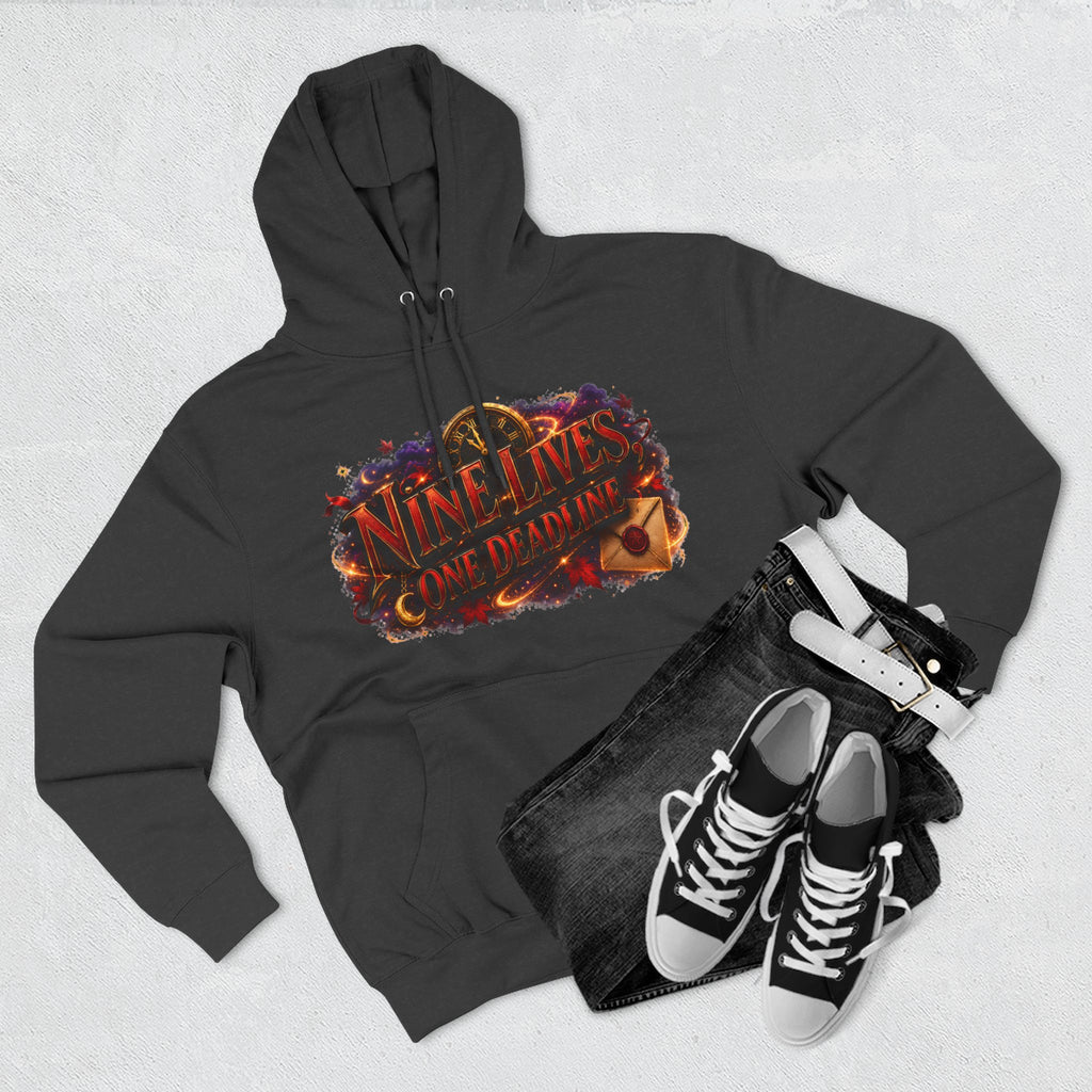 Nine Lives, One Deadline — Black Cat Spell Runner Halloween Hoodie | Adult Unisex