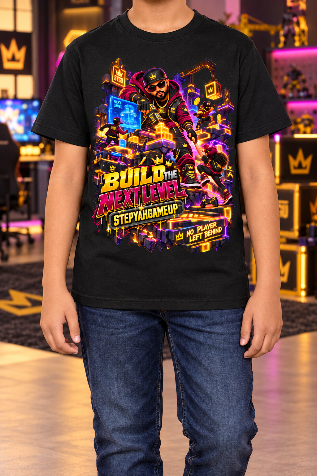 StepYahGameUp™ Build the Next Level Graphic T-Shirt - Youth Unisex Tee