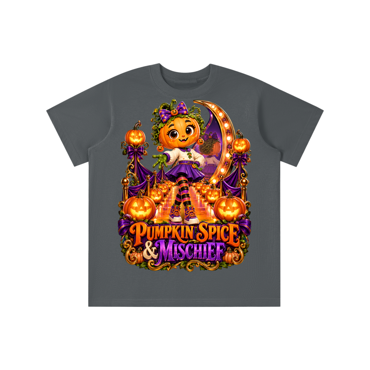 Halloween Pumpkin Girl Graphic T-Shirt - Pumpkin Spice & Mischief - Youth Unisex Tee