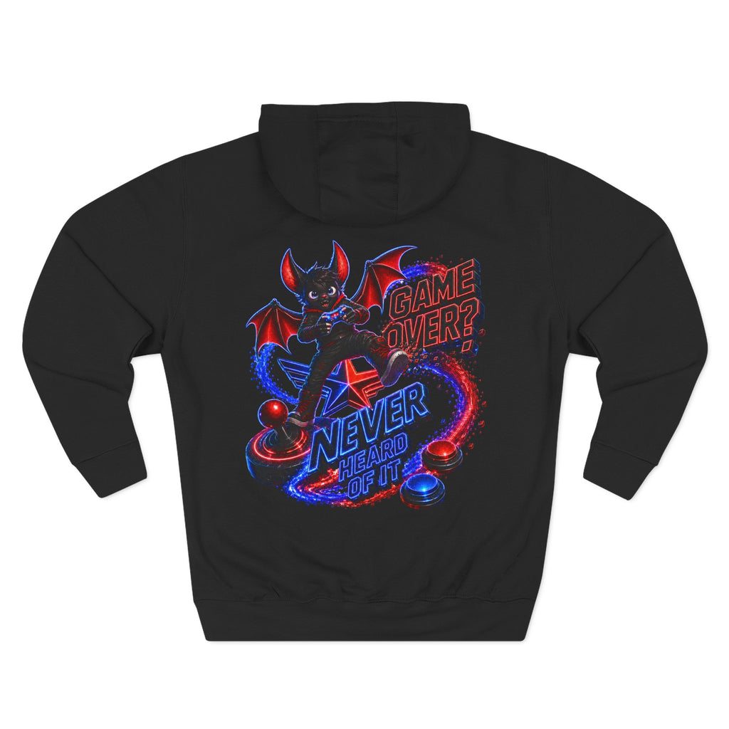 Game Over? Never Heard of It — Midnight Bat Arcade Halloween Hoodie | Adult Unisex